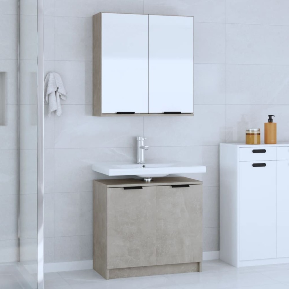 2 Piece Bathroom Cabinet Set High Gloss White Engineered Wood