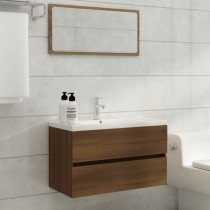 Sink Cabinet with Built-in Basin Brown Oak Engineered Wood