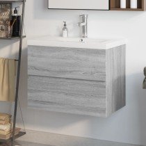 Sink Cabinet with Built-in Basin Brown Oak Engineered Wood