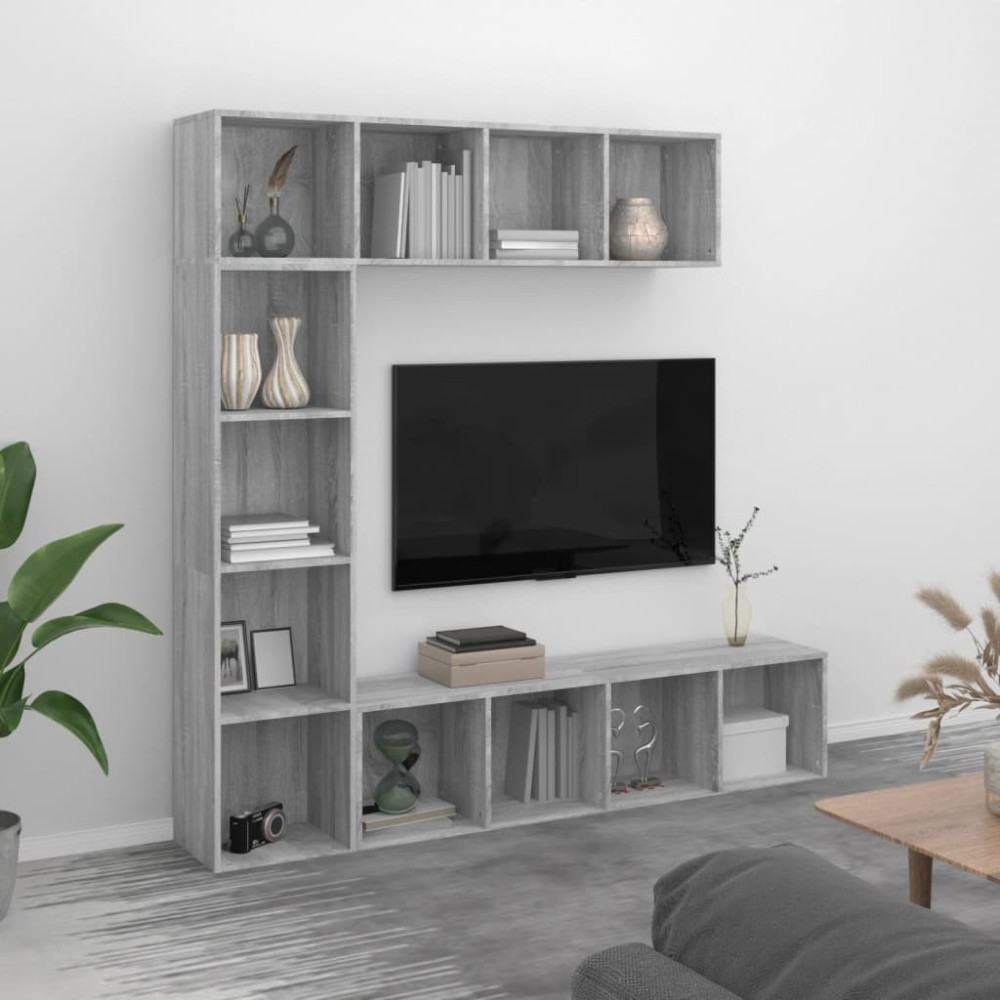 3 Piece Book/TV Cabinet Set Black 180x30x180 cm