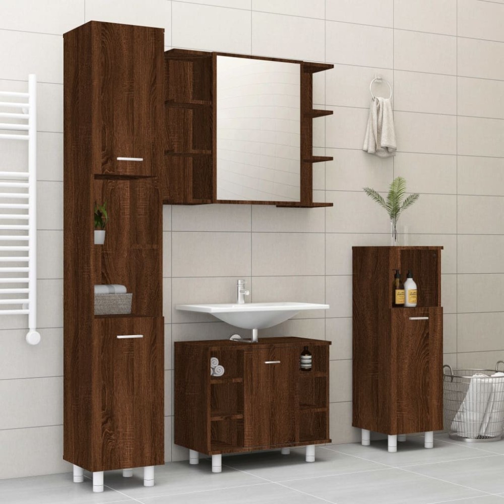 4 Piece Bathroom Furniture Set Sonoma Oak Engineered Wood