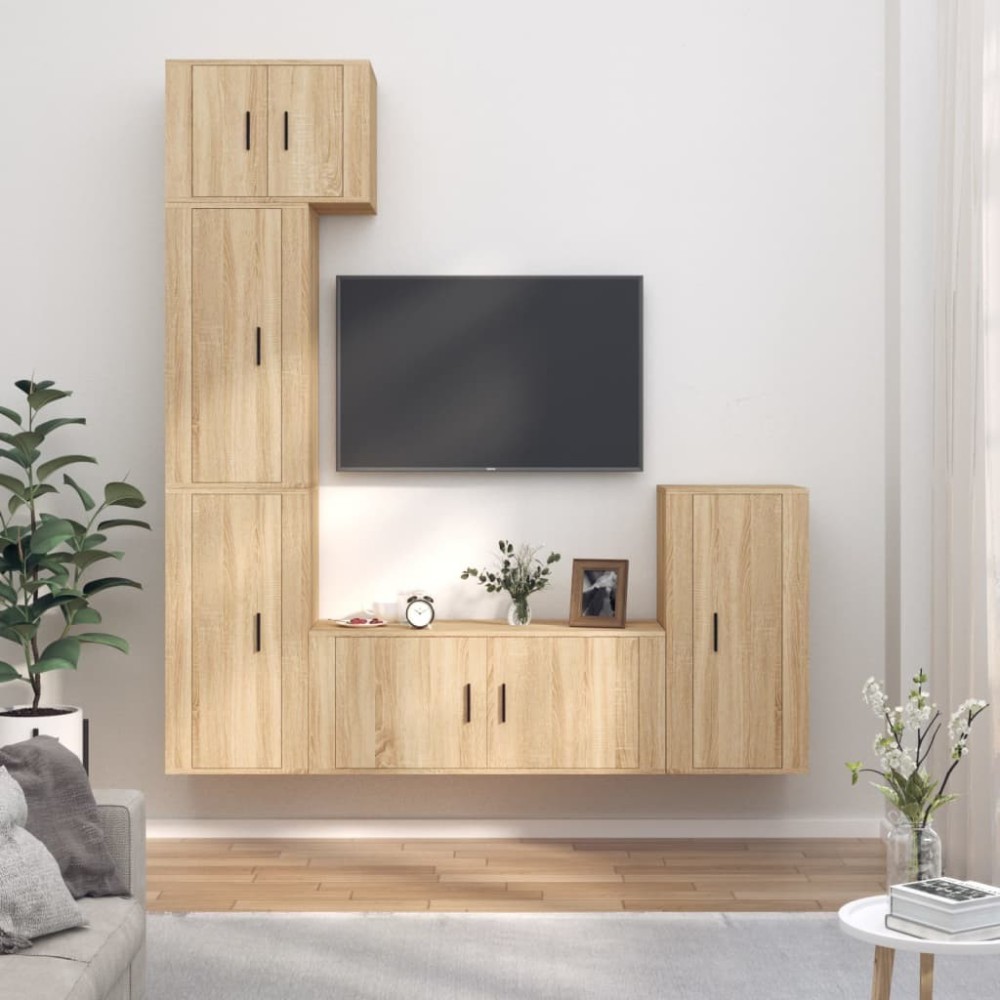 5 Piece TV Cabinet Set Smoked Oak Engineered Wood