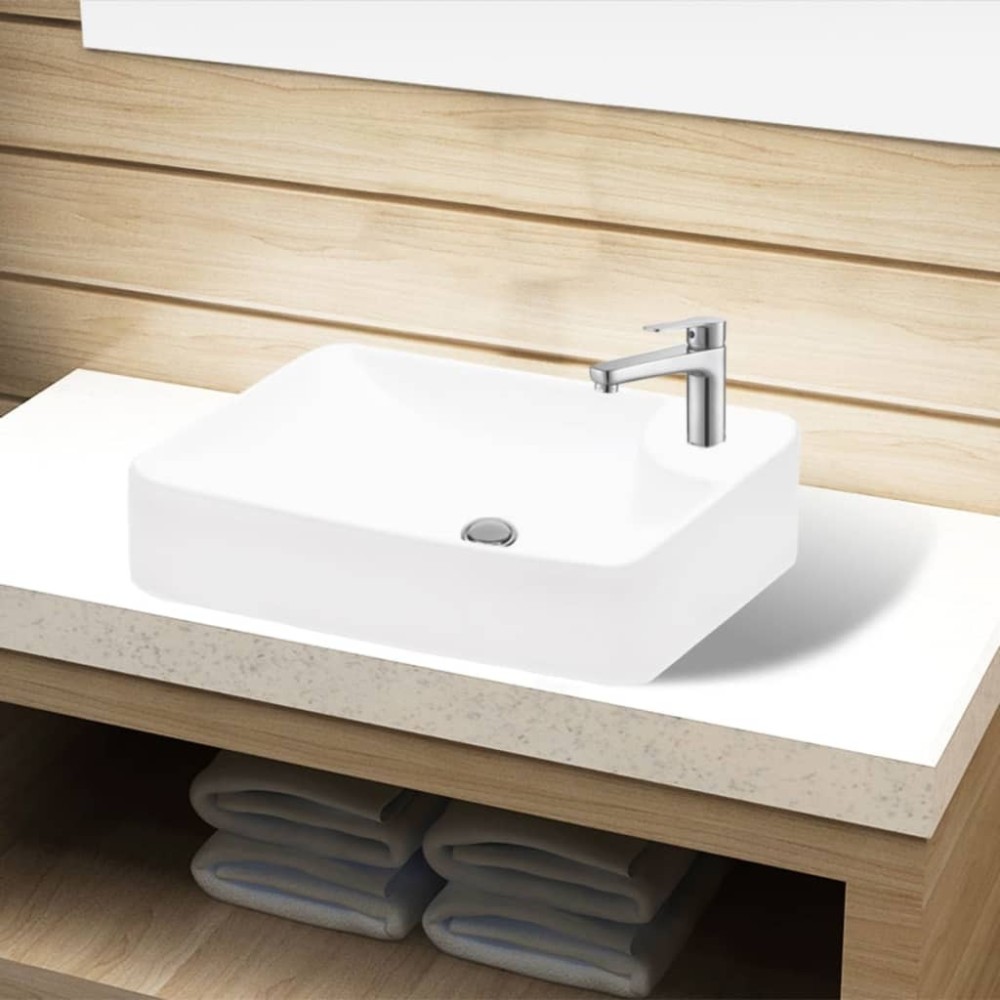 Ceramic Bathroom Sink Basin with Faucet Hole Black