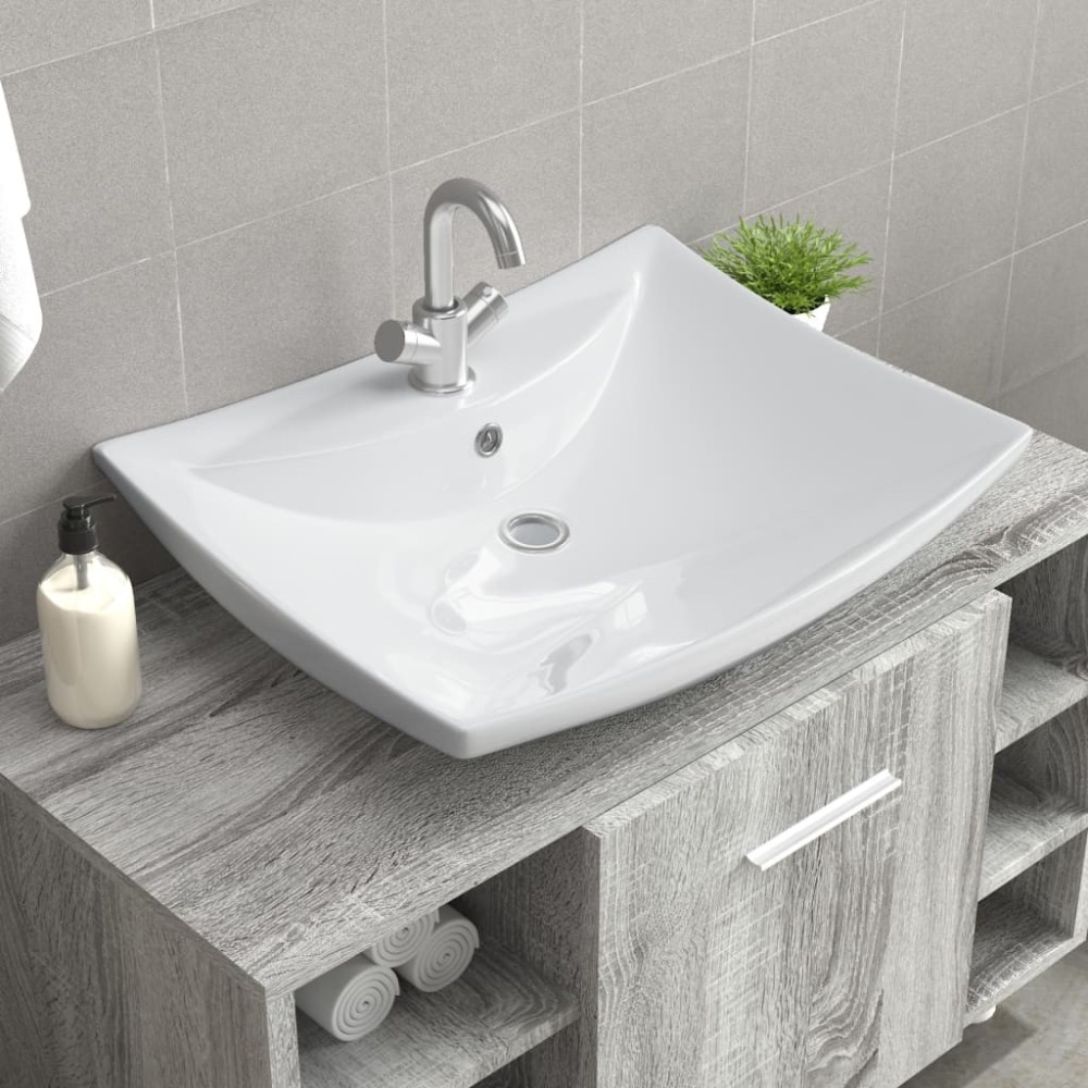 Black Luxury Ceramic Basin Rectangular with Overflow & Faucet Hole