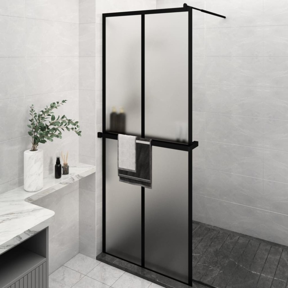 Duschwand mit Ablage für Walk-In-Dusche Schwarz 80x195 cm ESG