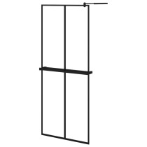 Walk-in Shower Wall with Shelf Black 80x195 cm ESG Glass&Aluminium