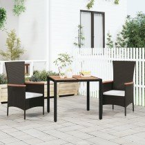 Garden Table with Glass Top Beige Poly Rattan&Tempered Glass