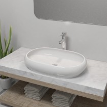 Bathroom Basin with Mixer Tap Ceramic Round White