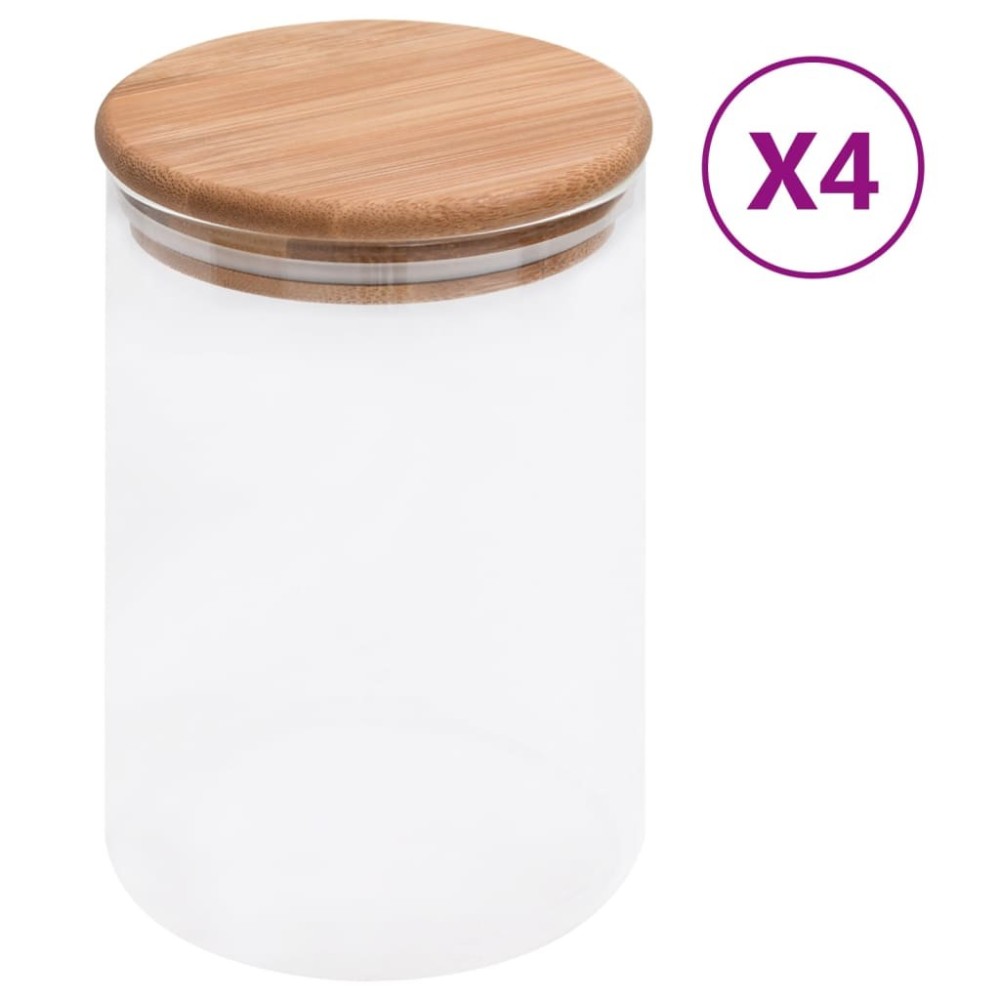 Storage Glass Jars with Bamboo Lid 4 pcs 1200 ml