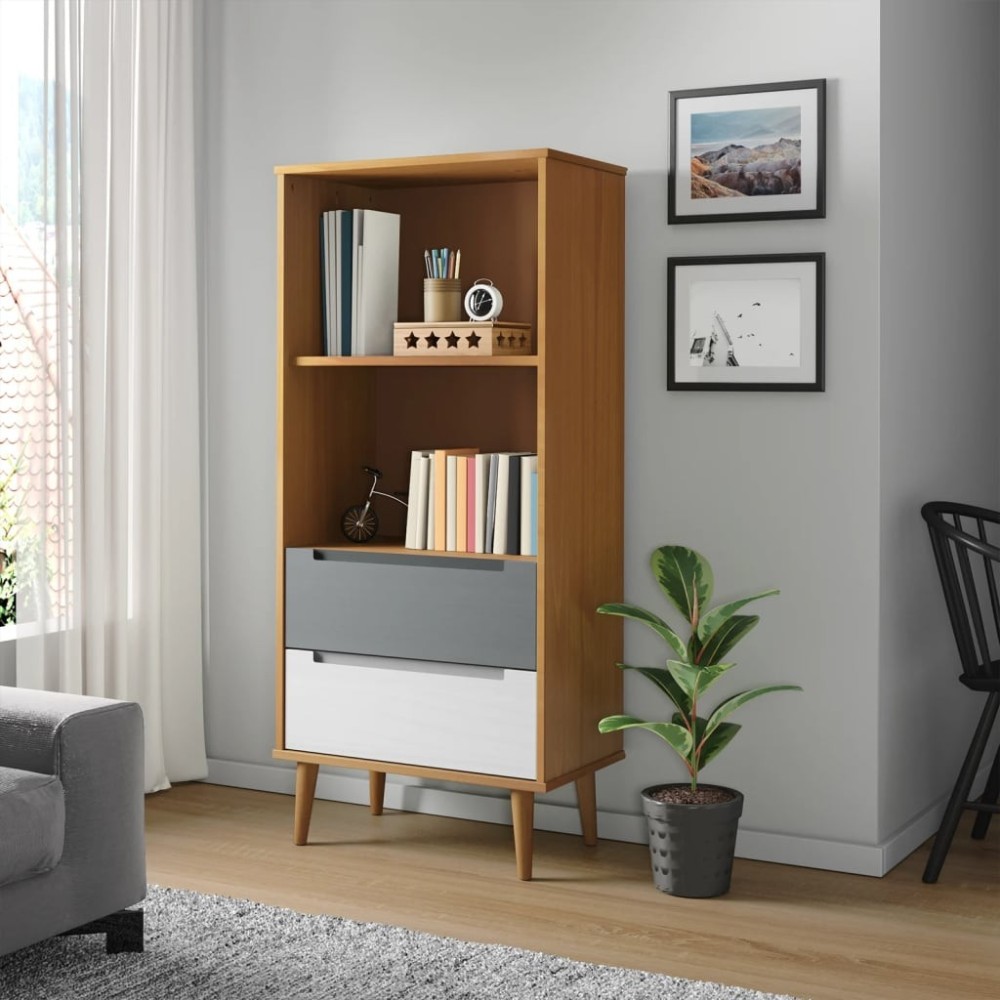 Bookcase MOLDE Grey 60x35x133,5 cm Solid Wood Pine