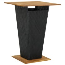 Bar Table Black 60x60x110 cm Poly Rattan and Solid Acacia Wood