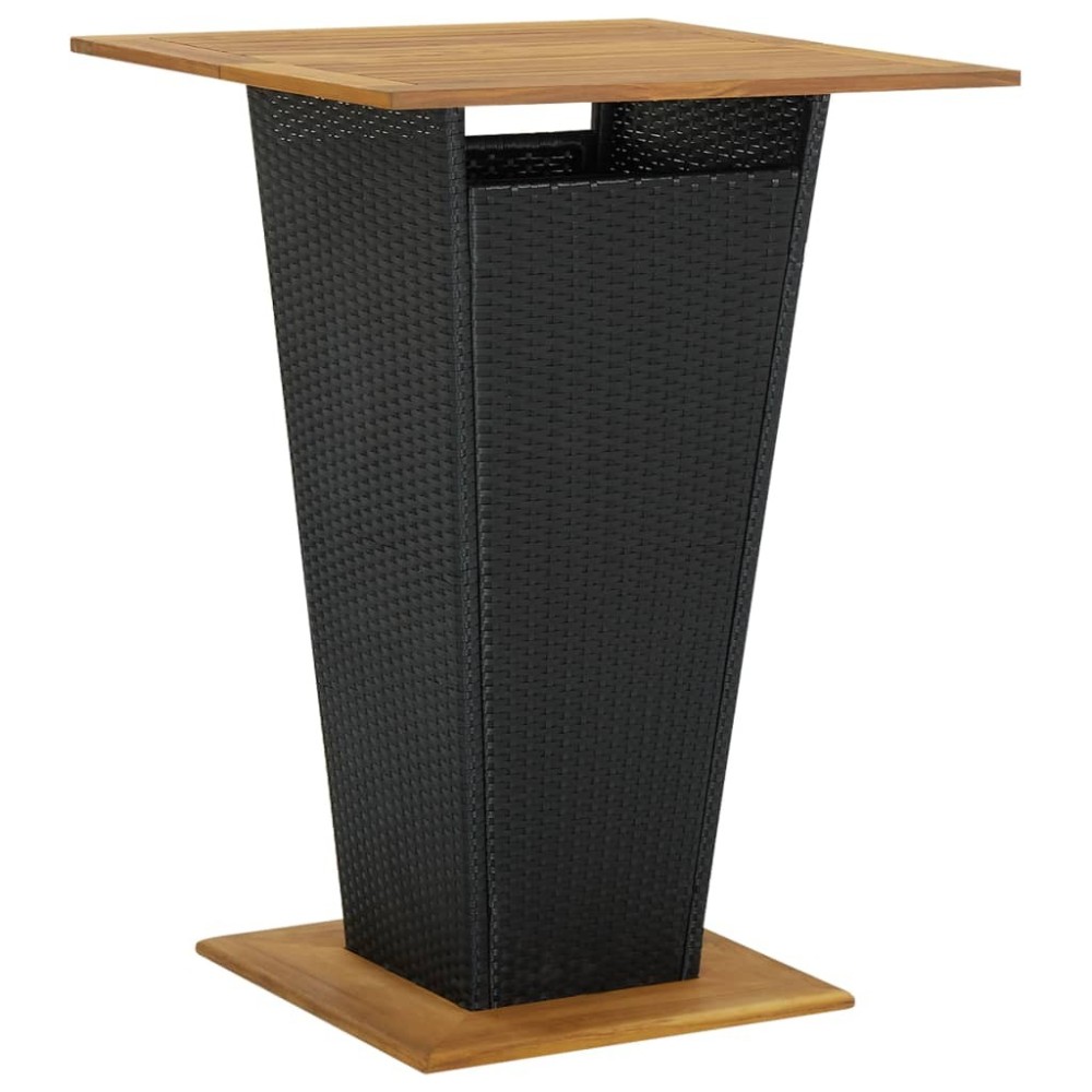 Bar Table Black 60x60x110 cm Poly Rattan and Solid Acacia Wood