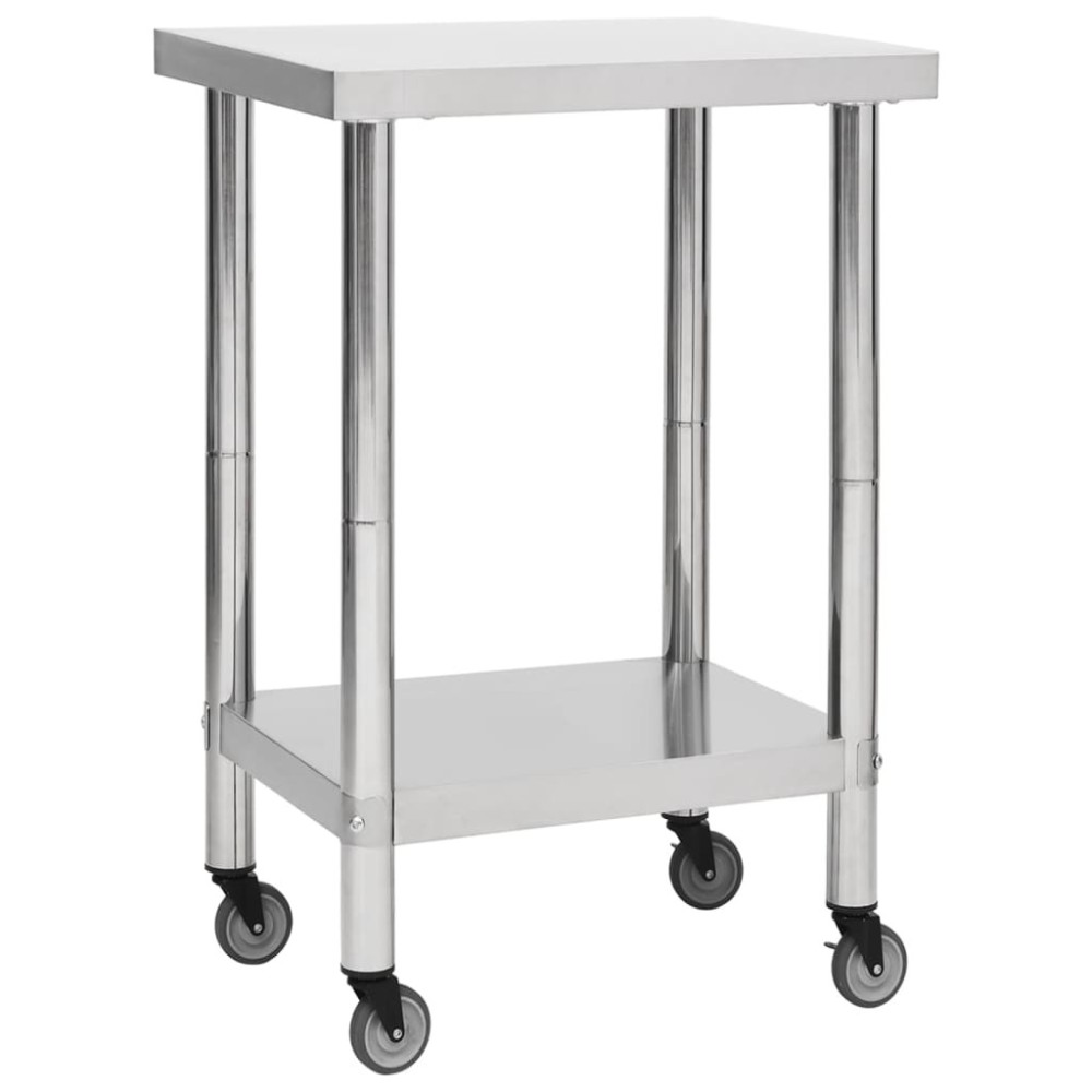 Kitchen Work Table with Wheels 60x30x85 cm Stainless Steel