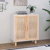 Sideboard Black 60x30x70 cm Solid Wood Pine and Natural Rattan