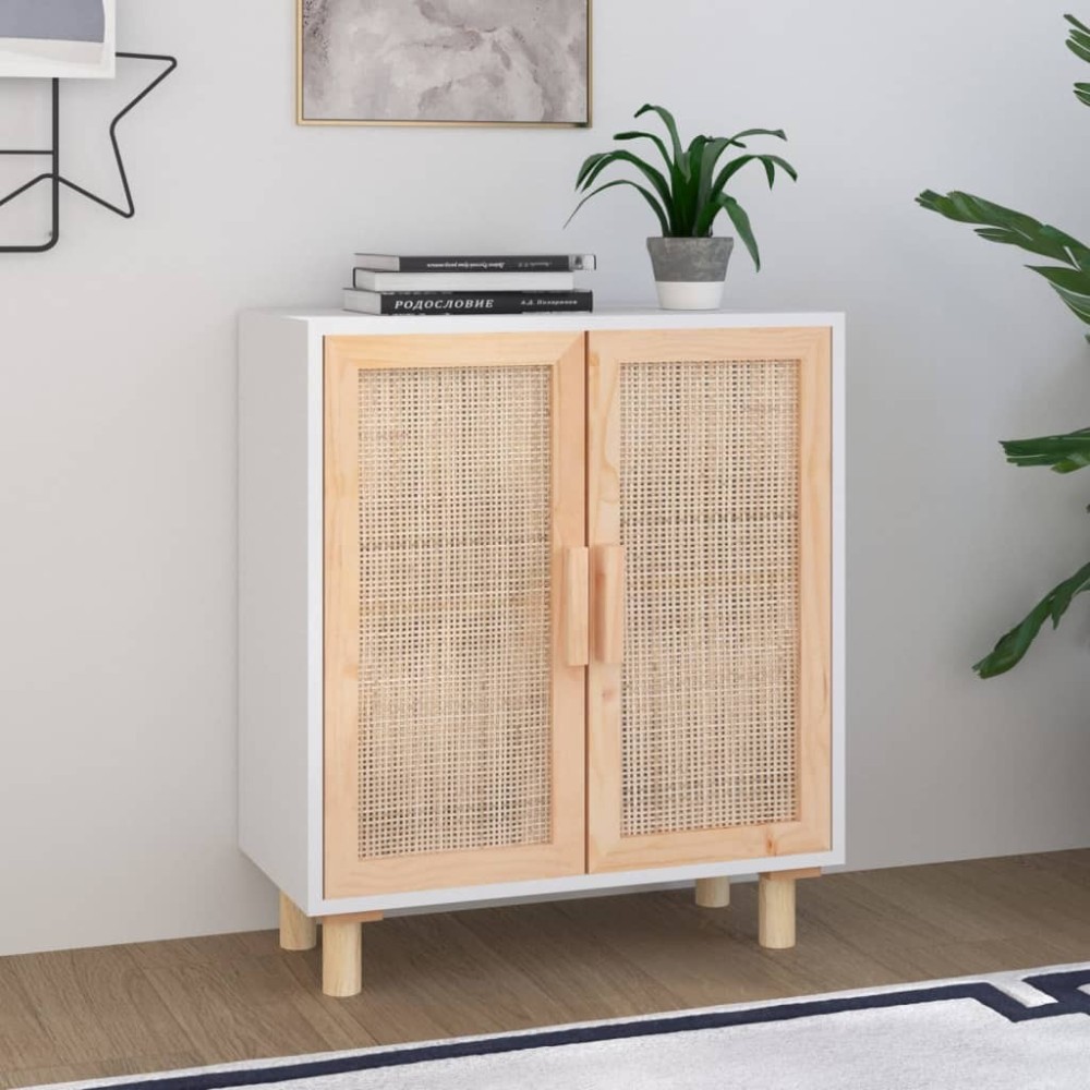 Sideboard Black 60x30x70 cm Solid Wood Pine and Natural Rattan