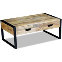 Couchtisch mit 2 Schubladen Mangoholz Massiv 100x60x40 cm