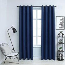 Blackout Curtains with Metal Rings 2 pcs Black 140x175 cm