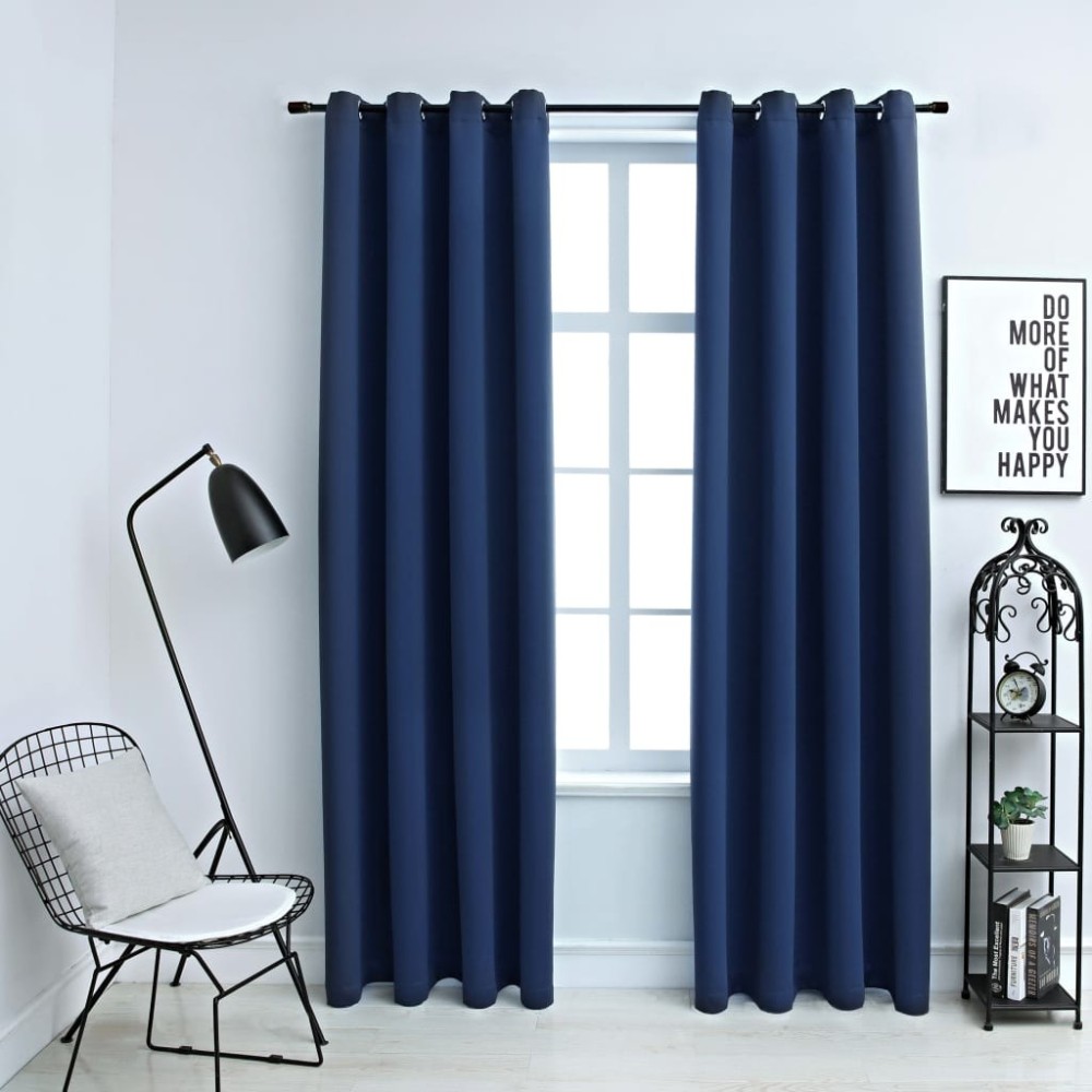 Blackout Curtains with Metal Rings 2 pcs Black 140x175 cm