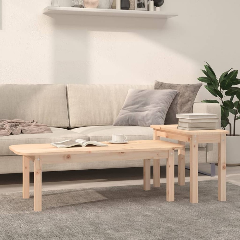 2 Piece Coffee Table Set Honey Brown Solid Wood Pine