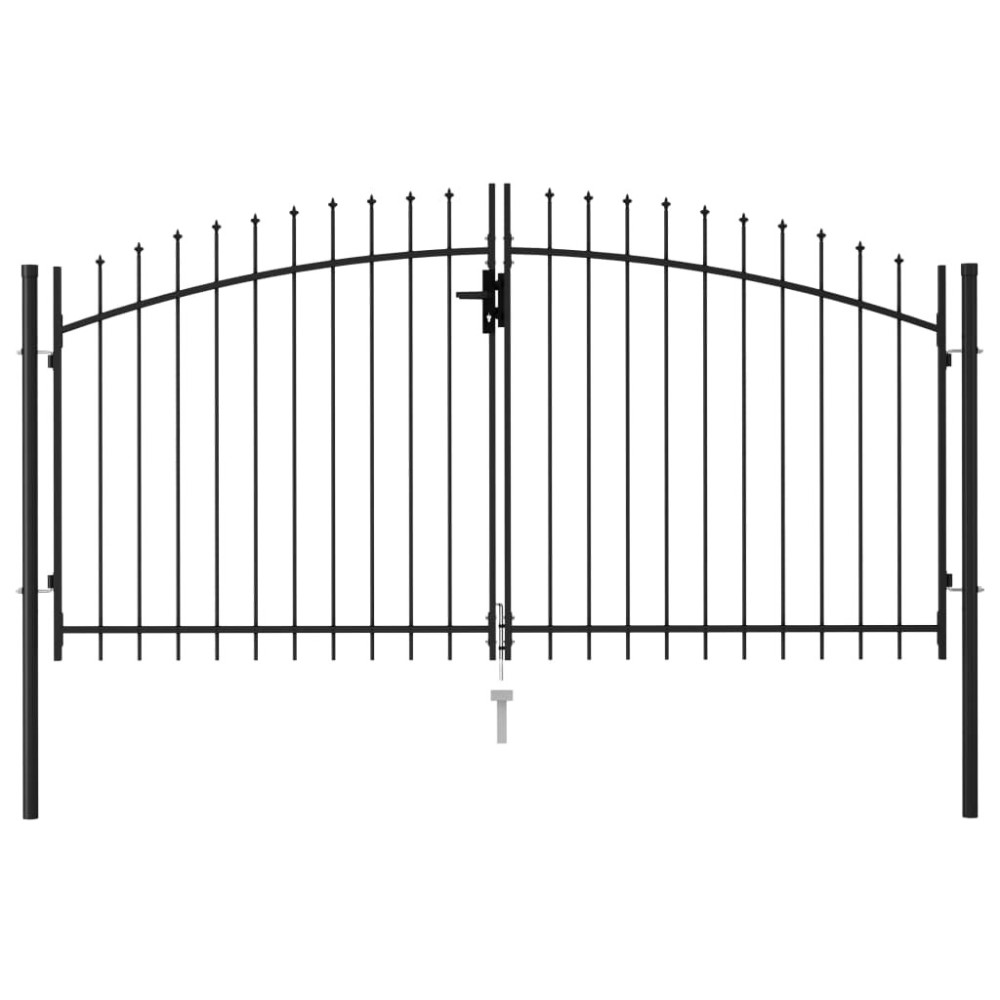 Fence Gate Double Door with Spike Top Steel 3x2 m Black