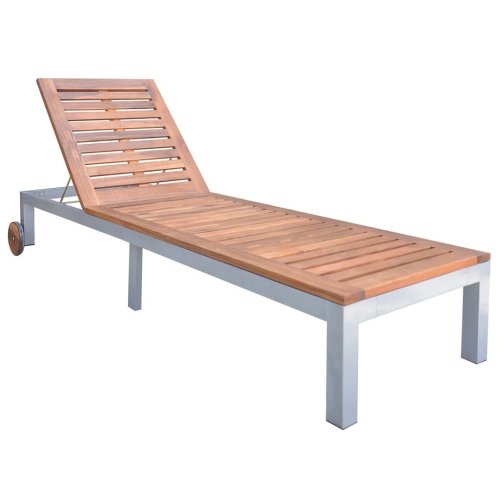 Double Sun Lounger Solid Acacia Wood