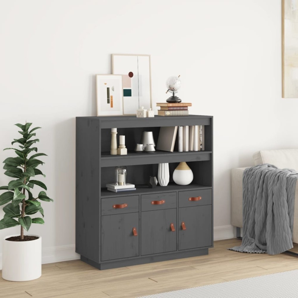 Highboard Black 100x40x108.5 cm Solid Wood Pine