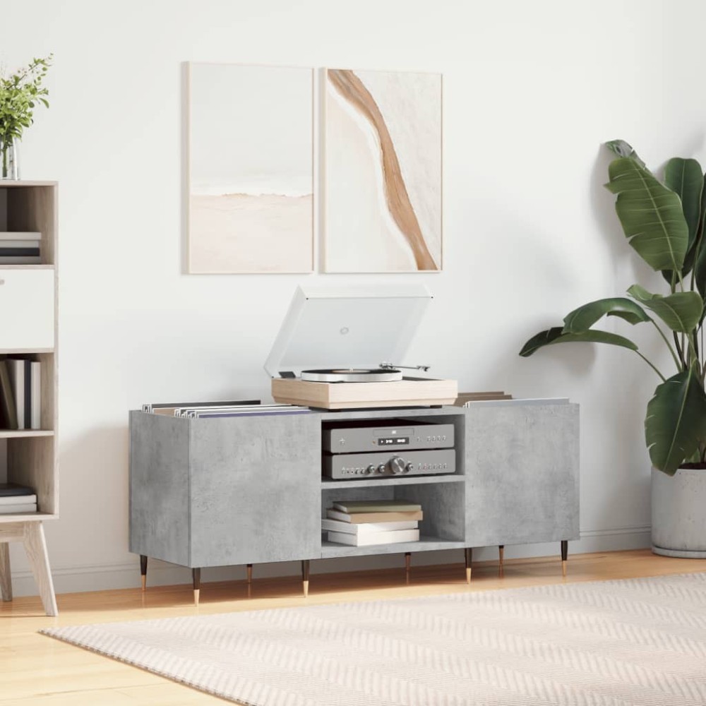 Record Cabinet Concrete Grey 121x38x48 cm Engineered Wood