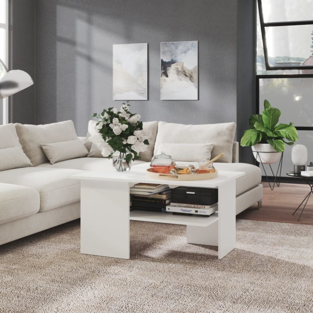 Coffee Table White and Sonoma Oak 90x60x46.5 cm Engineered Wood