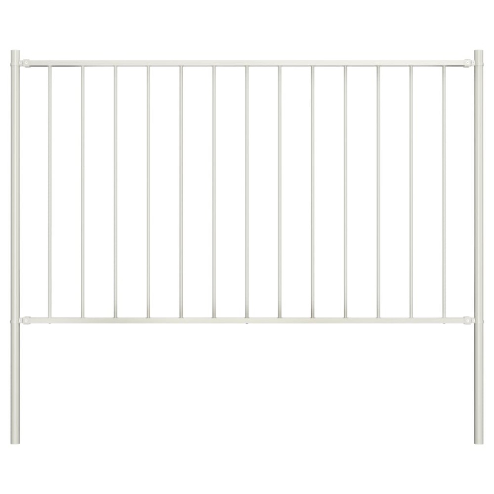 Fence Panel with Posts Powder-coated Steel 1.7x1.25 m White