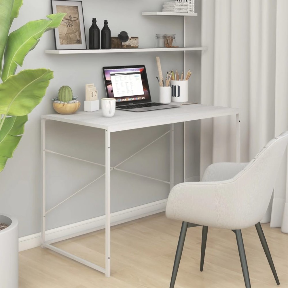 Computertisch Weiß und Eiche-Optik 110x60x70 cm Holzwerkstoff