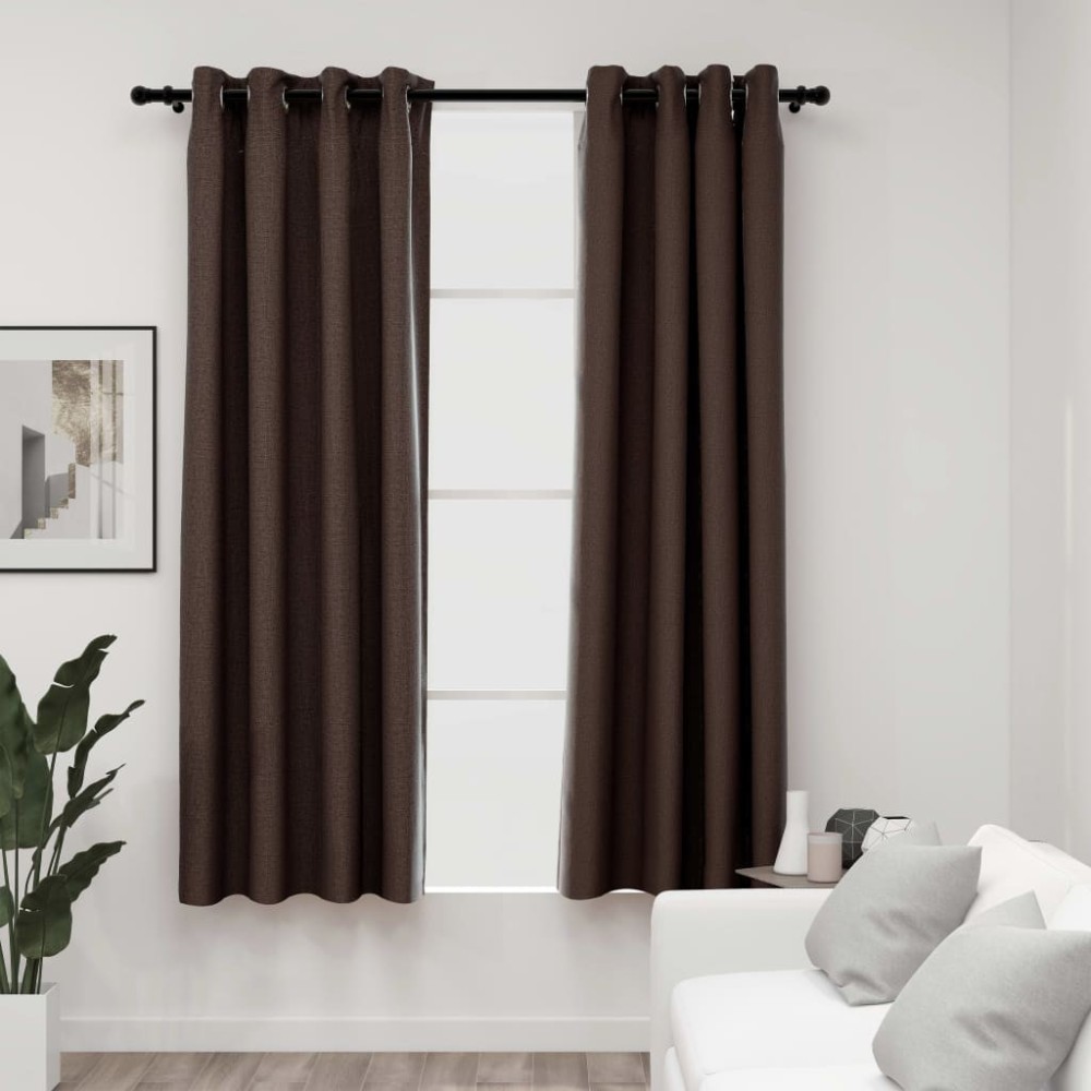 Linen-Look Blackout Curtains 2 pcs Anthracite 140x225cm