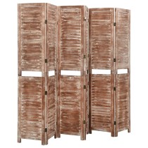 6-Panel Room Divider Brown 210x165 cm Solid Wood Paulownia