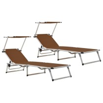 Folding Sun Loungers with Roof 2 pcs Aluminium&Textilene Brown