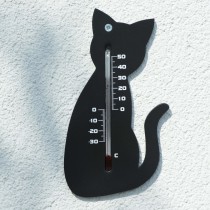 Nature Outdoor Wall Thermometer Cat Black