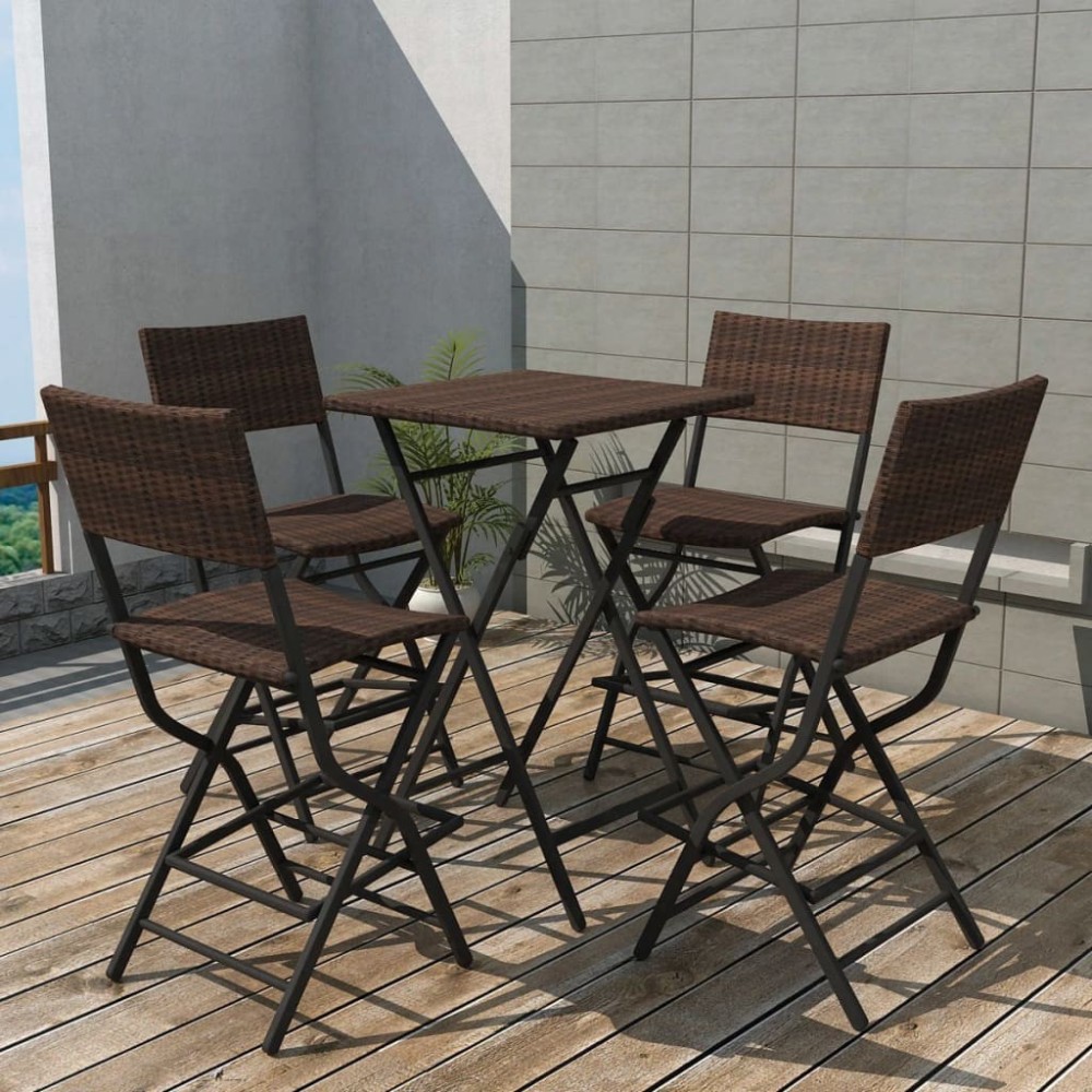 5-tlg. Garten-Essgruppe Klappbar Stahl Poly Rattan Schwarz