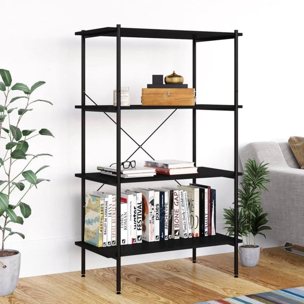 5-Tier Shelving Unit Black and Oak 80x40x163 cm