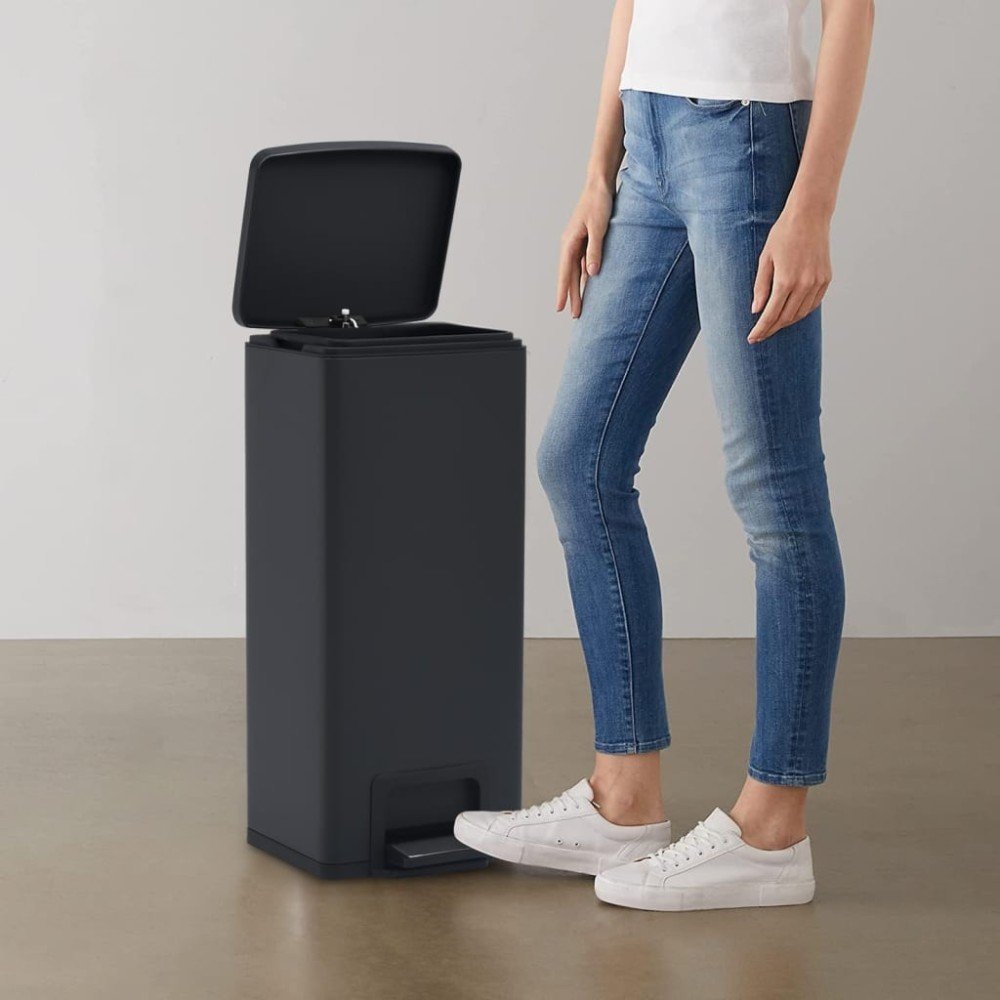 Dustbin with Pedal Anti-fingerprint 30L Grey Stainless Steel