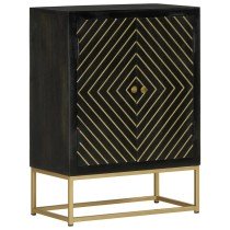 Sideboard with 2 Doors Black&Gold 55x30x75 cm Solid Wood Mango