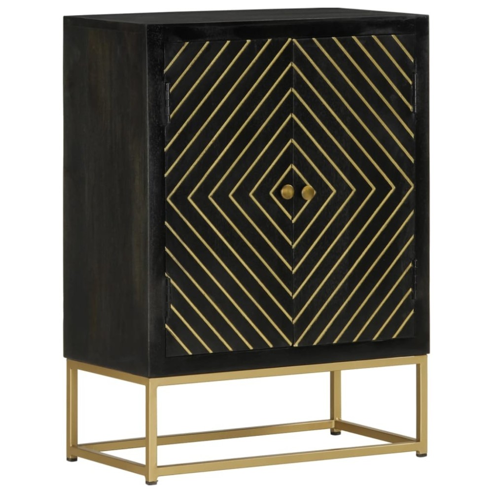 Sideboard with 2 Doors Black&Gold 55x30x75 cm Solid Wood Mango