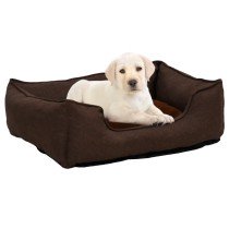 Dog Bed Brown and White 85.5x70x23 cm Linen Look Fleece