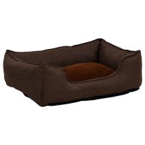 Hundebett Braun-Weiß 65x50x20 cm Fleece Leinenoptik