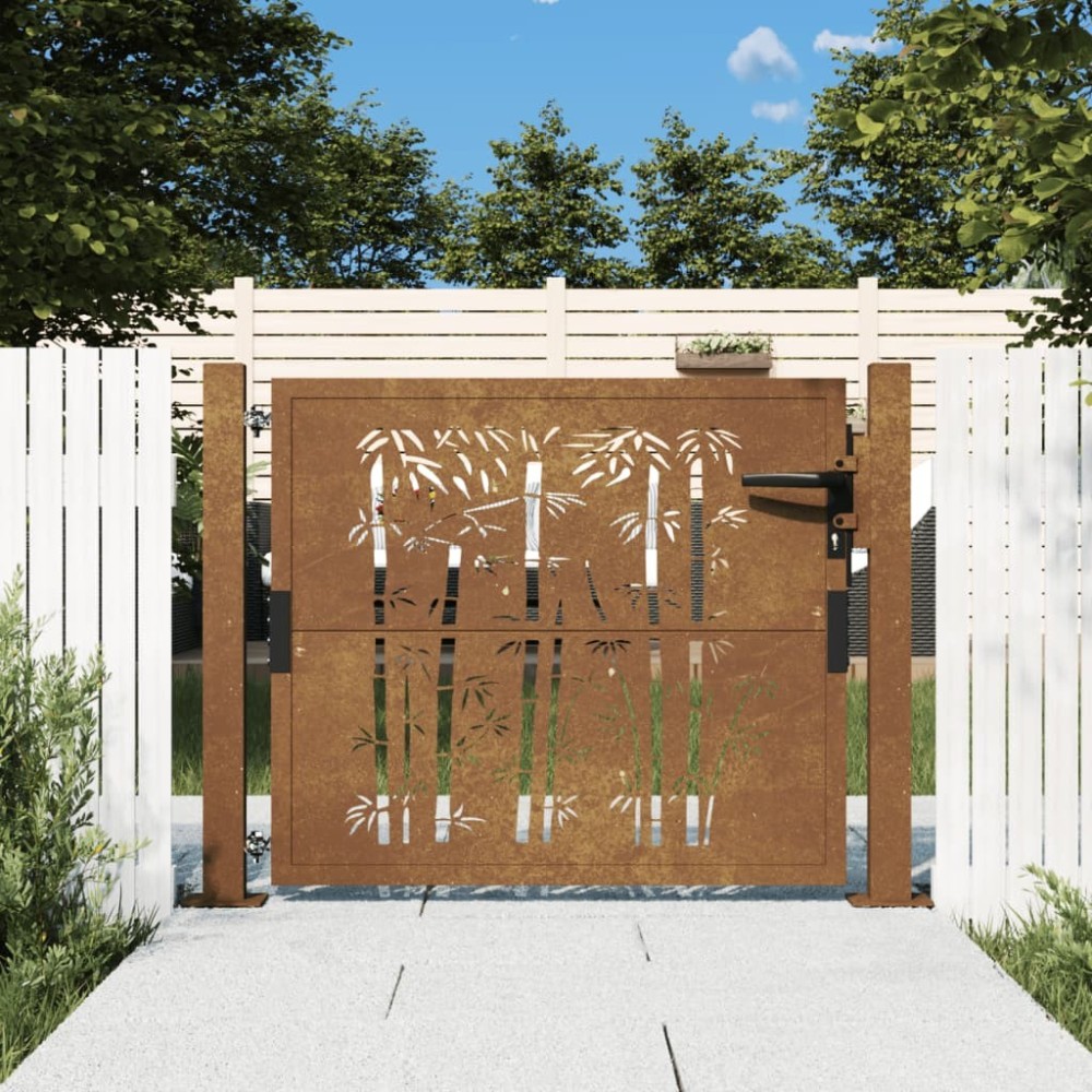 Garden Gate 105x205 cm Corten Steel Bamboo Design