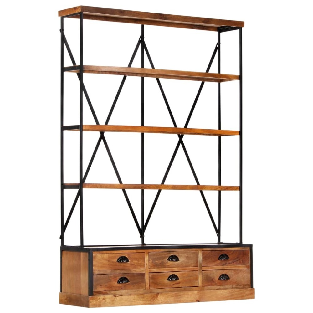 Bücherregal 4 Ebenen 6 Schubladen 122×36×181 cm Massivholz