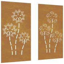 Garden Wall Decorations 2pcs 105x55cm Corten Steel Flower Design