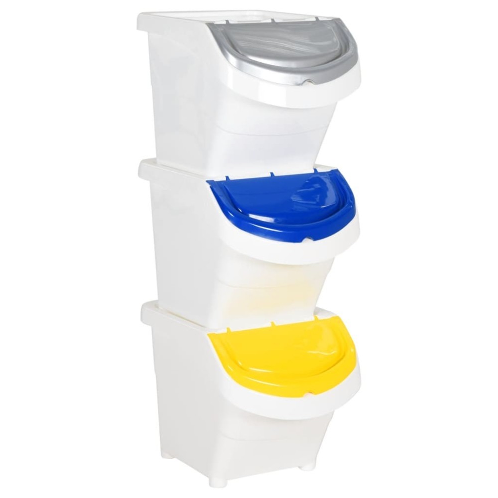 Stackable Waste Bins with Lids 3 pcs White PP 78 L