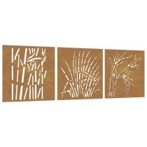 Garden Wall Decorations 3 pcs 55x55 cm Corten Steel Grass Design