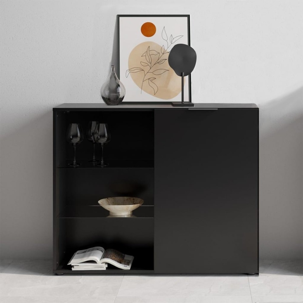 FMD Dresser with 1 Door and Open Shelving Black