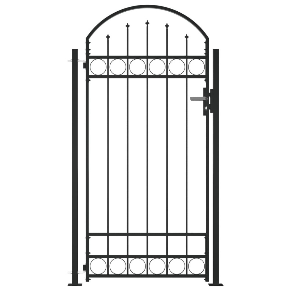 Fence Gate with Arched Top and 2 Posts 105x204 cm Black