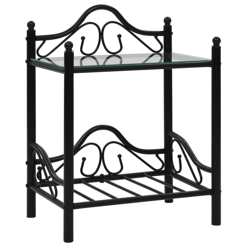 Bedside Tables 2pcs Steel and Tempered Glass 45x30.5x60cm Black