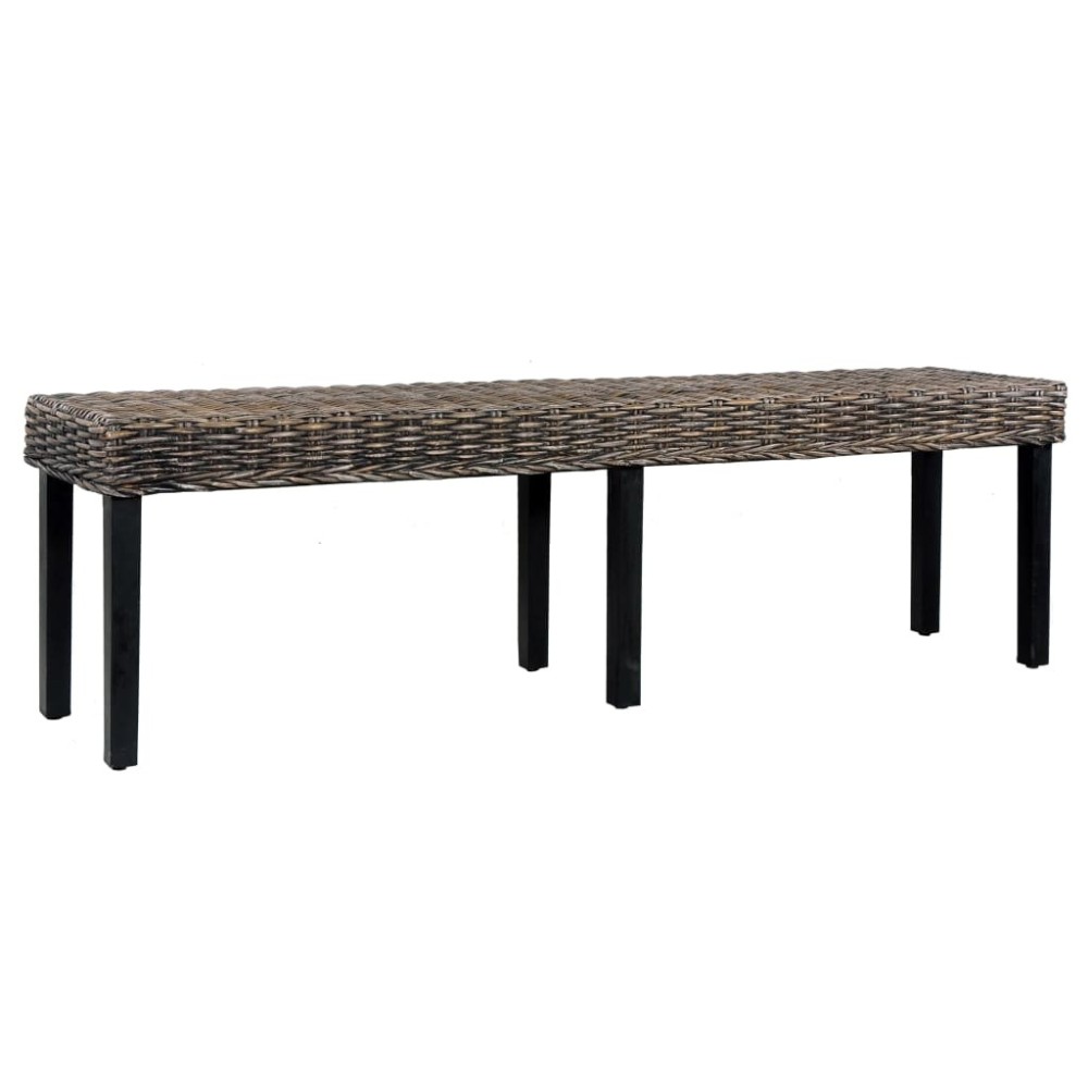 Bench 160 cm Black Natural Kubu Rattan and Solid Mango Wood